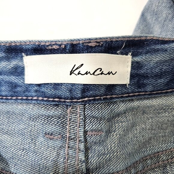 KanCan Women Sz 29 High Rise 90's Flare Distress Jean Blue Wash Denim Button Fly - Picture 5 of 11